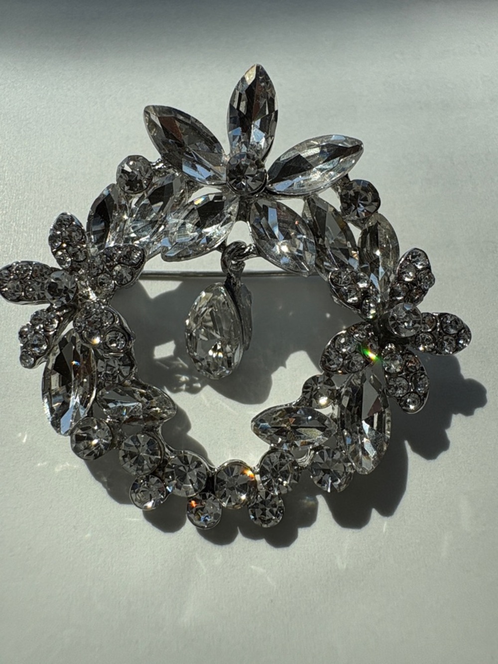 Crystal Floral Wreath Brooch - Clear Sparkle - Picture 1 of 2